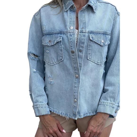 NEW SIGNATURE8 edgy jean jacket in washed blue - Picture 1 of 2